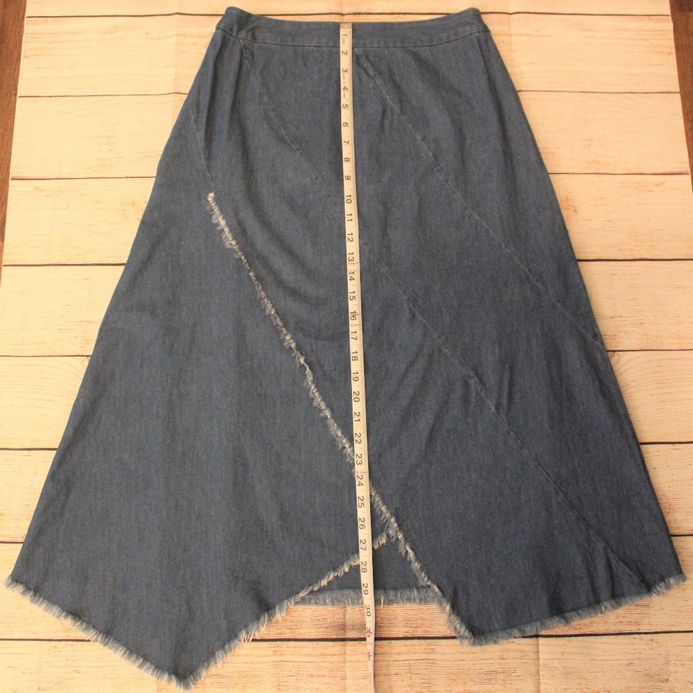 Y2K Denim Asymmetrical Distressed Midi Skirt - Picture 5 of 8